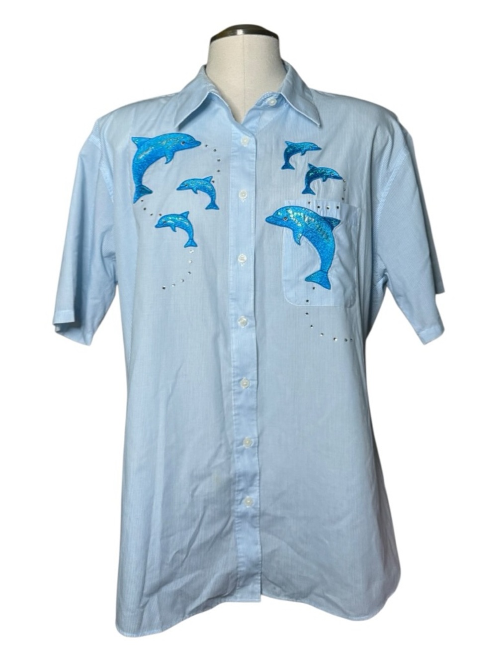 Tia Designs Lightweight Blue and White Dolphin Vintage Fall Top